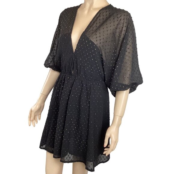 Buddy Love Black Dress Size Small V-Neck Dolman Puffy Sleeves Open‎ Back - Picture 4 of 8